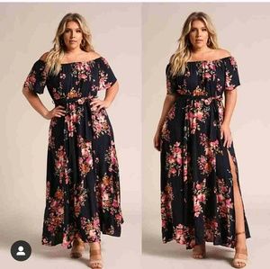 Nwot Shein 1xl floral smocked bardot maxi dress